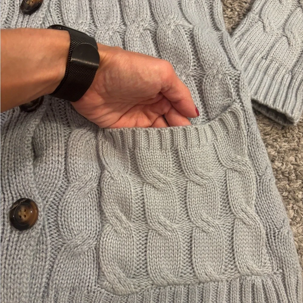 Cozy Gray Cable Knit V-neck Cardigan Sweater With Pockets, Junior’s Medium - Picture 3 of 7
